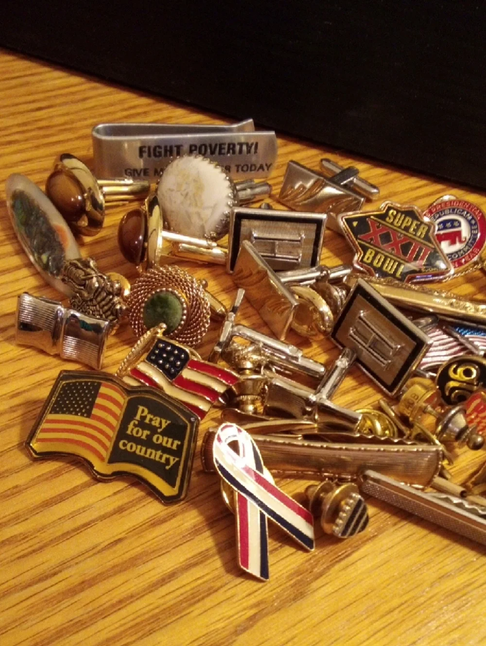 Gold And Silver Tone Flag & Ribbon Pins, Cuff Links, Clips -Miscellaneous